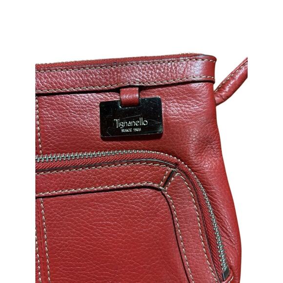Tignanello Red Pebbled Purse Leather Bag Crossbody Pocketbook signature lining - Picture 3 of 7
